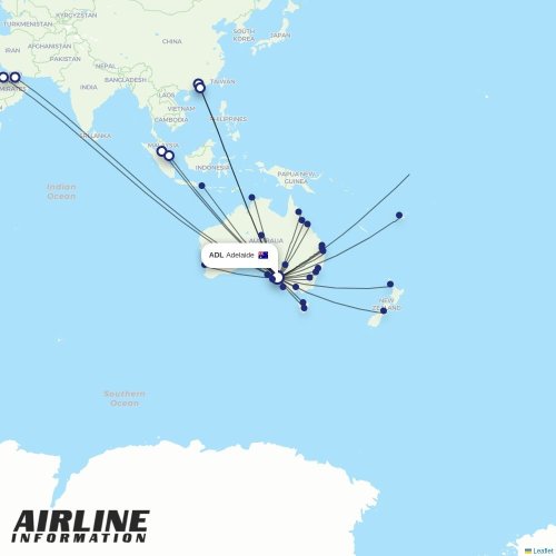 Qantas at ADL route map