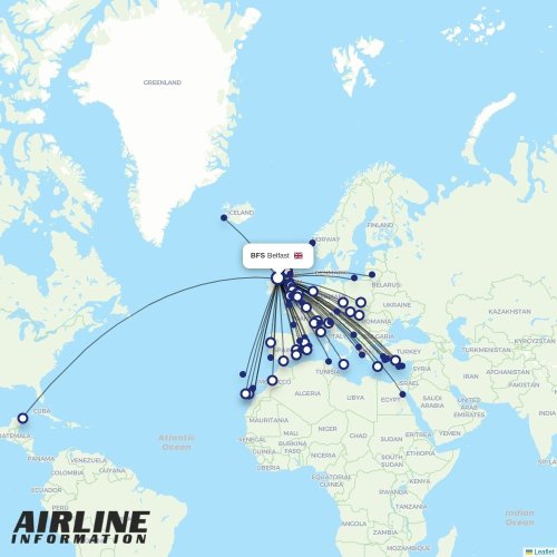 Ryanair UK at BFS route map