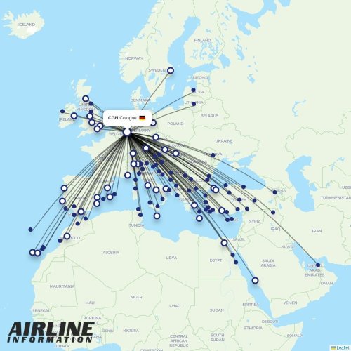 Corendon Airlines Europe at CGN route map