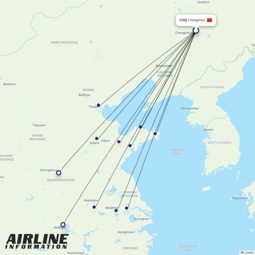 Qingdao Airlines at CGQ route map