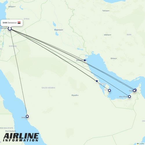 Syrian Air at DAM route map