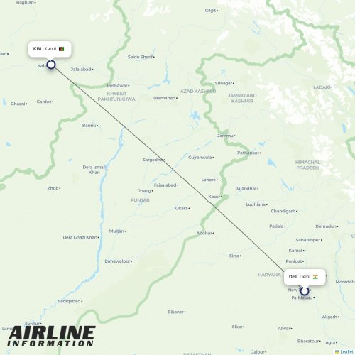 Ariana at DEL route map