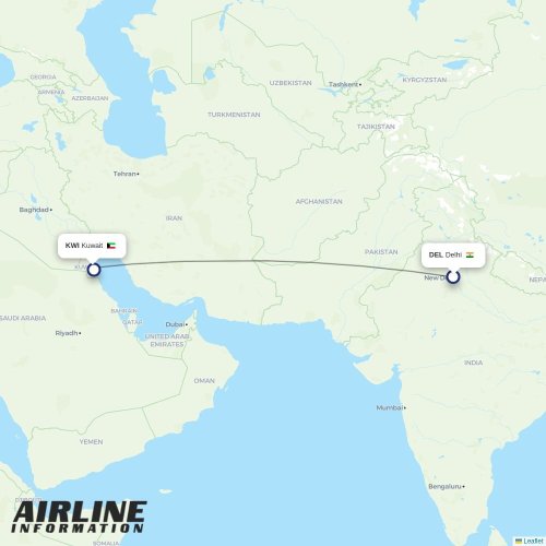 Kuwait Airways at DEL route map