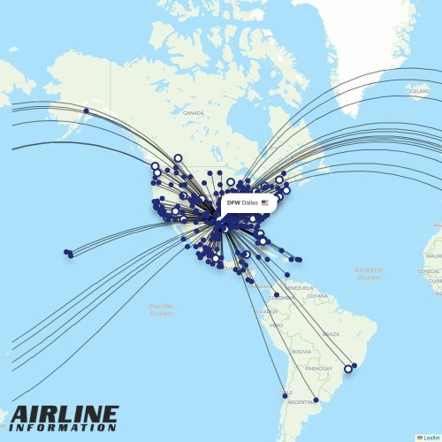 American Airlines at DFW route map