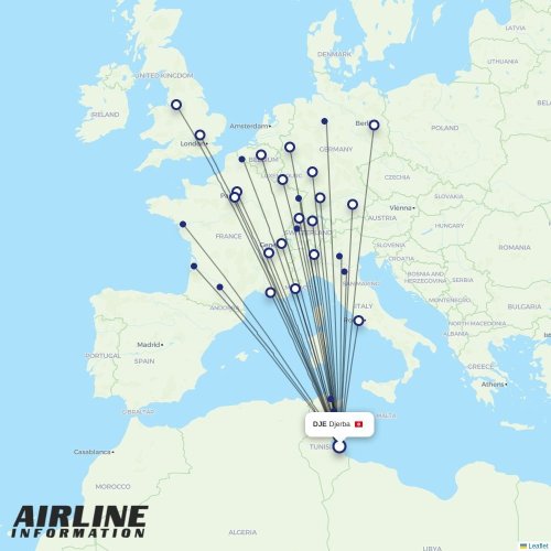 Tunisair at DJE route map