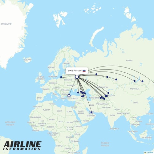 Ural Airlines at DME route map