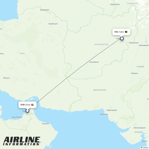 Ariana at DXB route map
