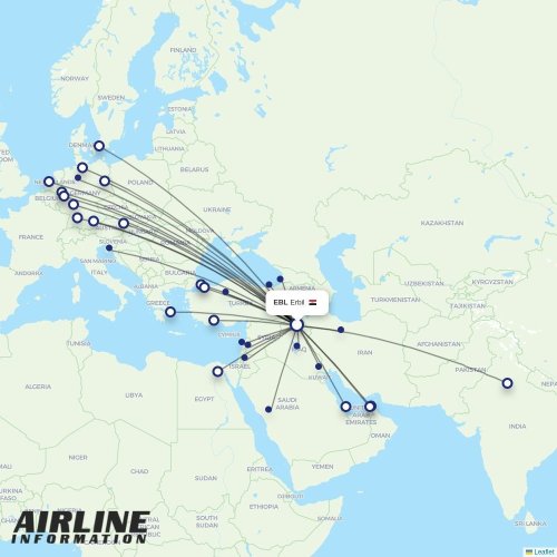 Iraqi Airways at EBL route map