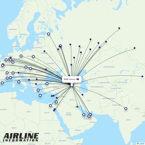 Shirak Avia at EVN route map