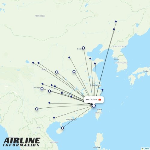 Fuzhou Airline at FOC route map
