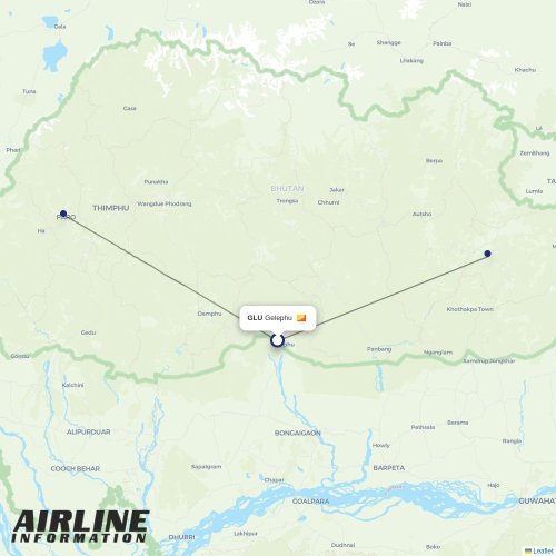Drukair at GLU route map