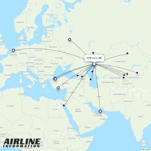 FlyArystan at GUW route map
