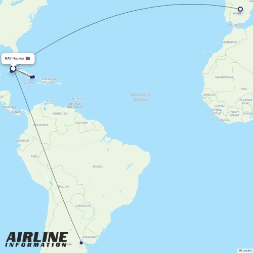 Cubana de Aviacion at HAV route map