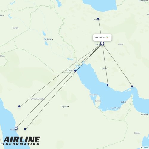 Iran Air at IFN route map