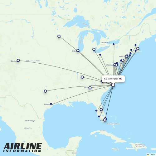 Avelo at ILM route map