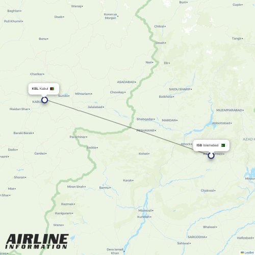 Kam Air at ISB route map