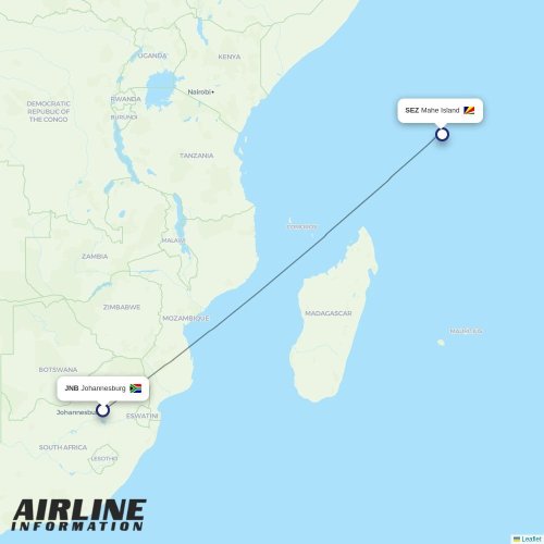 Air Seychelles at JNB route map