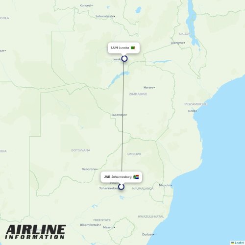 Zambia Airways at JNB route map