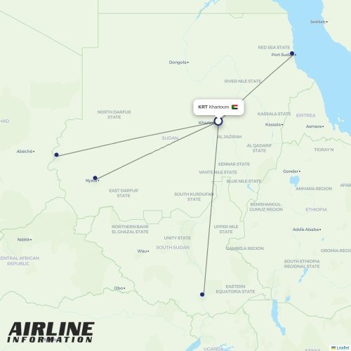 Badr Airlines at KRT route map