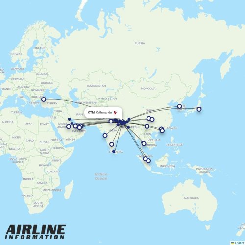 Nepal Airlines at KTM route map