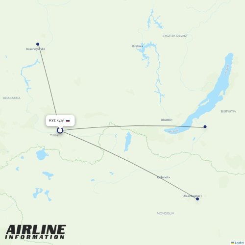 KrasAvia at KYZ route map