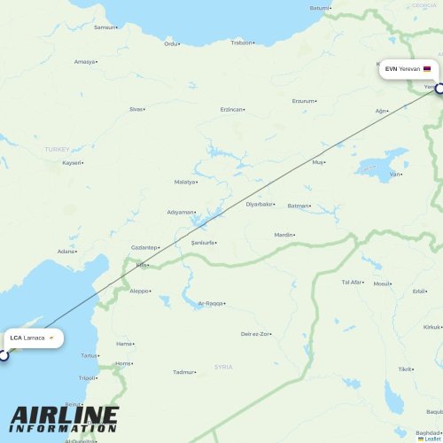 FlyOne Armenia at LCA route map