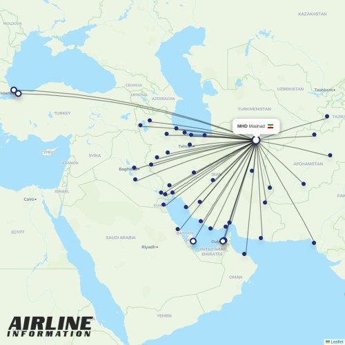Qeshm Air at MHD route map
