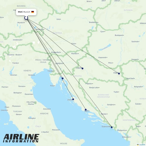 Croatia Airlines at MUC route map