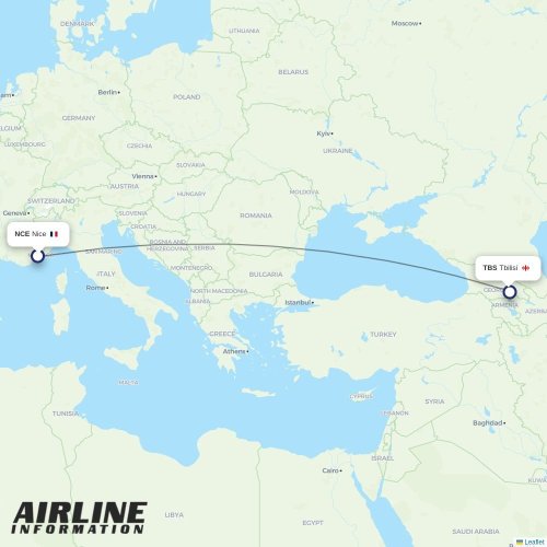 Georgian Airways at NCE route map