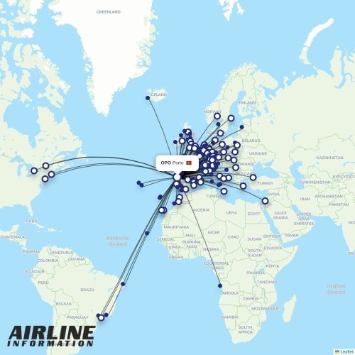 Azores Airlines at OPO route map