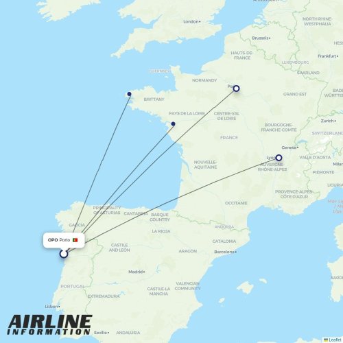 Transavia France at OPO route map