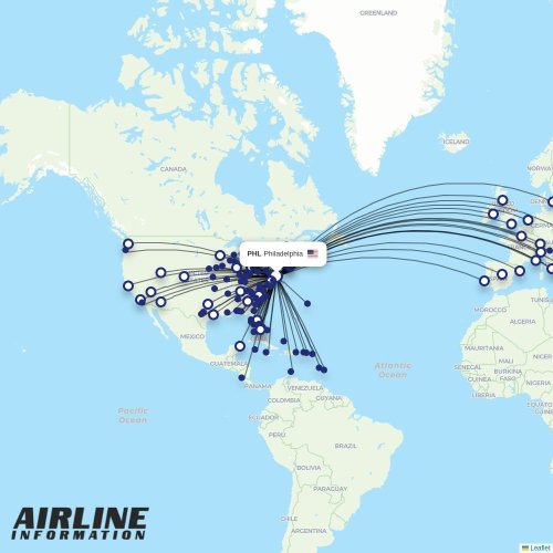 American Airlines at PHL route map