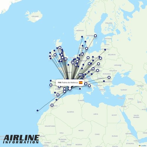 Ryanair at PMI route map