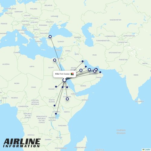 Badr Airlines at PZU route map