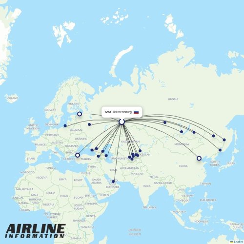 Ural Airlines at SVX route map