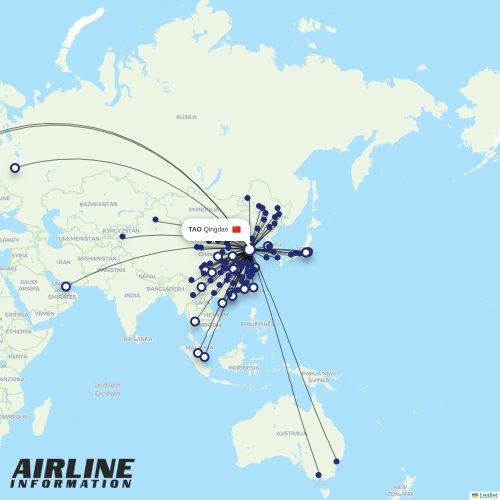 Qingdao Airlines at TAO route map