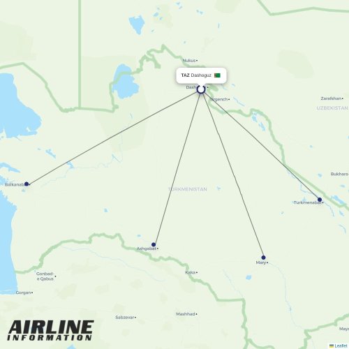 Turkmenistan Airlines at TAZ route map
