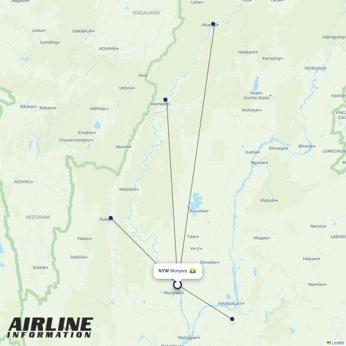Myanmar National Airlines at THL route map