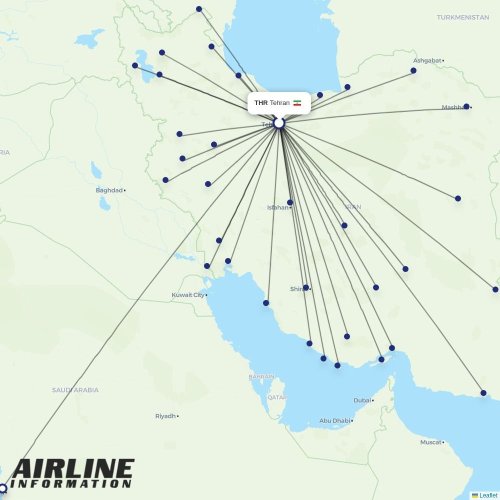 Qeshm Air at THR route map
