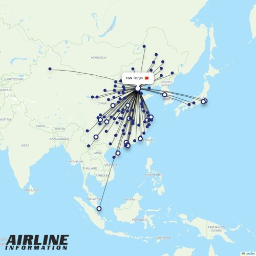 Tianjin Airlines at TSN route map