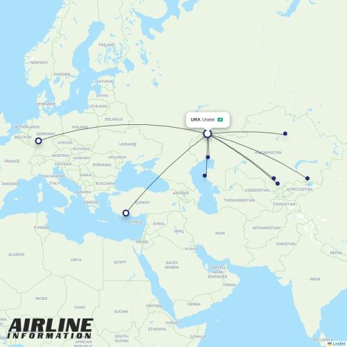 FlyArystan at URA route map