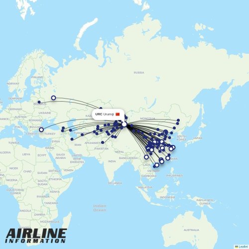 Tianjin Airlines at URC route map