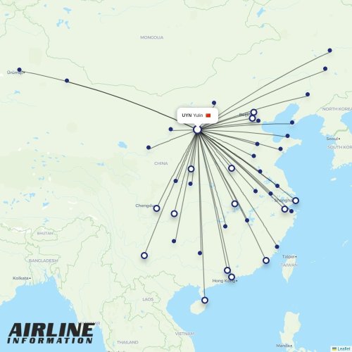 Tianjin Airlines at UYN route map