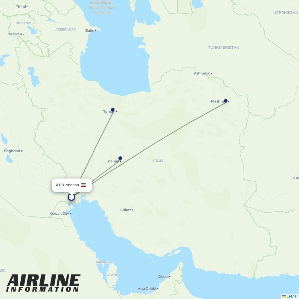 Iran Aseman Airlines routes from ABD