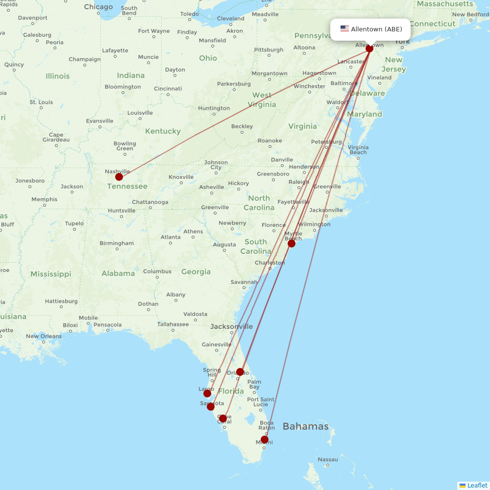 Allegiant Air at ABE route map