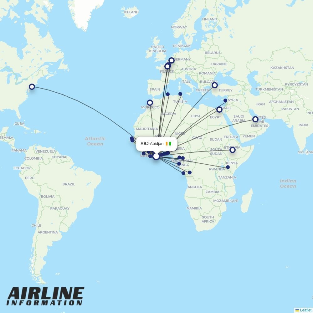 Ethiopian routes from ABJ