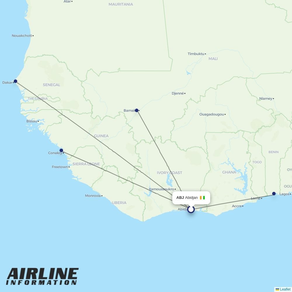 Air Senegal routes from ABJ