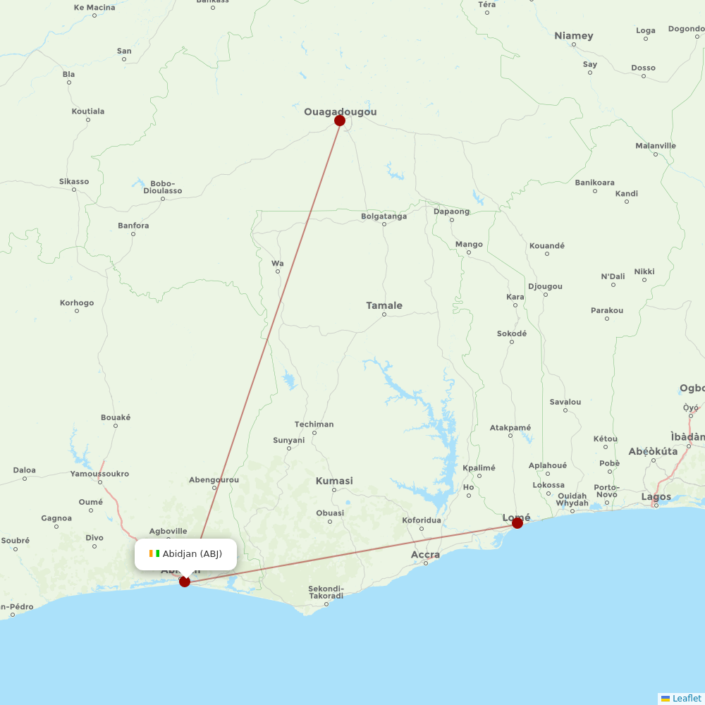 ASKY Airlines at ABJ route map