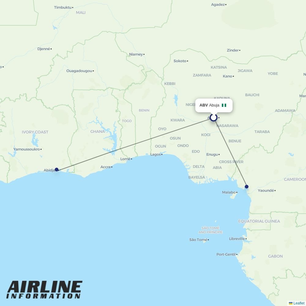Air Cote DIvoire routes from ABV