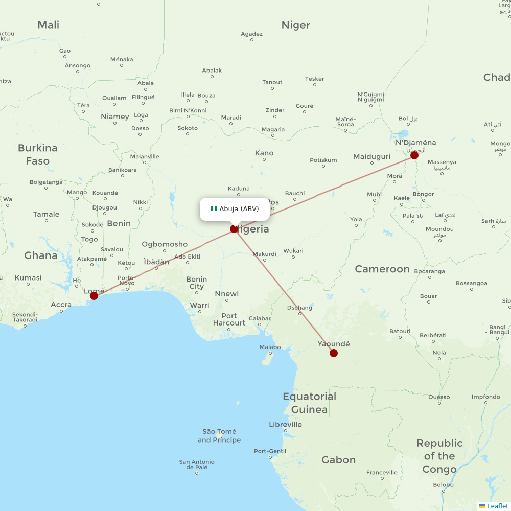 ASKY Airlines at ABV route map